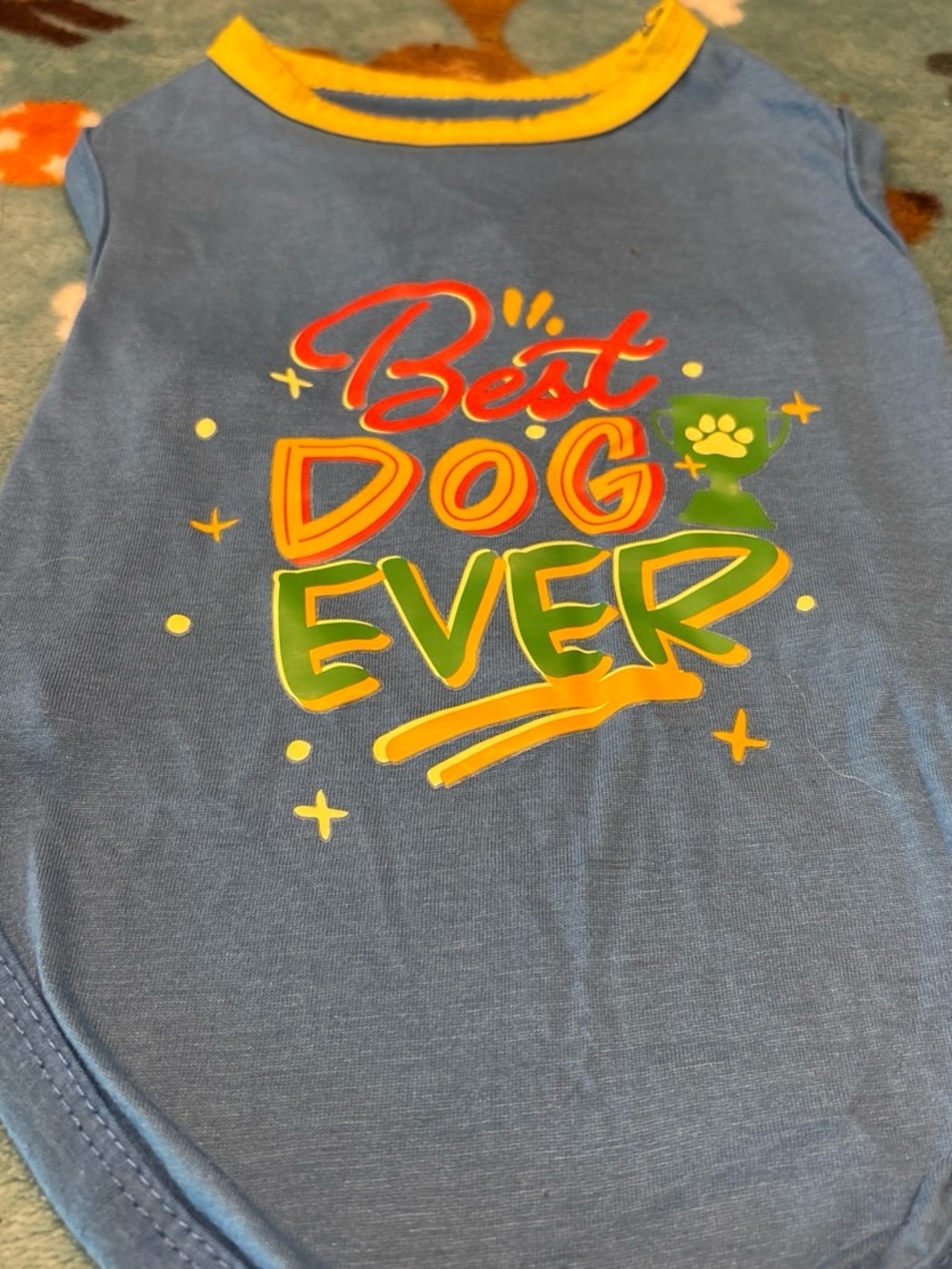 Blue & Yellow "Best Dog Ever" Graphic Pet Tee small medium